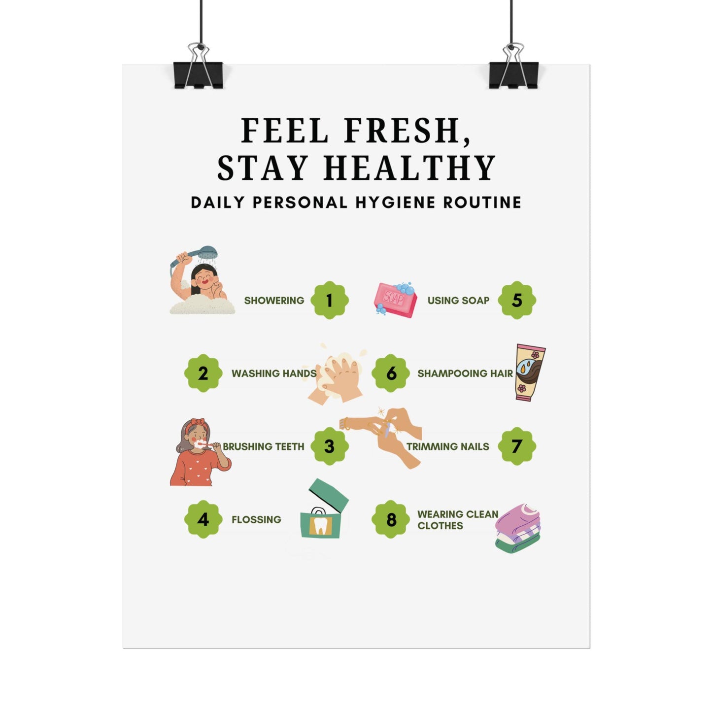 Personal Hygiene Routine Rolled Poster | Feel Fresh Stay Healthy Wall Art
