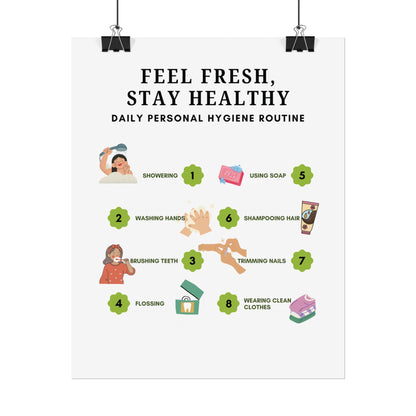 Personal Hygiene Routine Rolled Poster | Feel Fresh Stay Healthy Wall Art