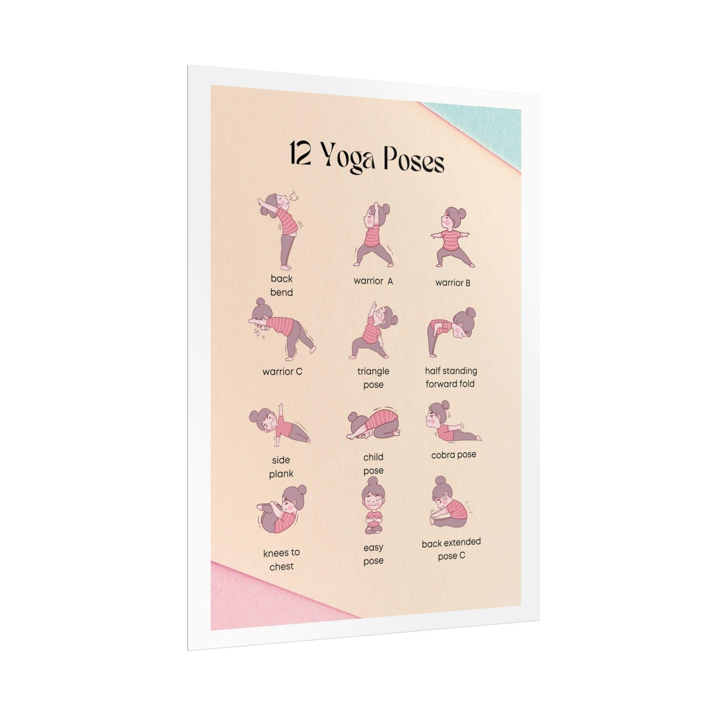12 Yoga Poses poster | Rolled Poster, illustrated yoga pose chart