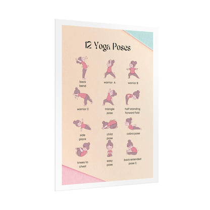 12 Yoga Poses poster | Rolled Poster, illustrated yoga pose chart