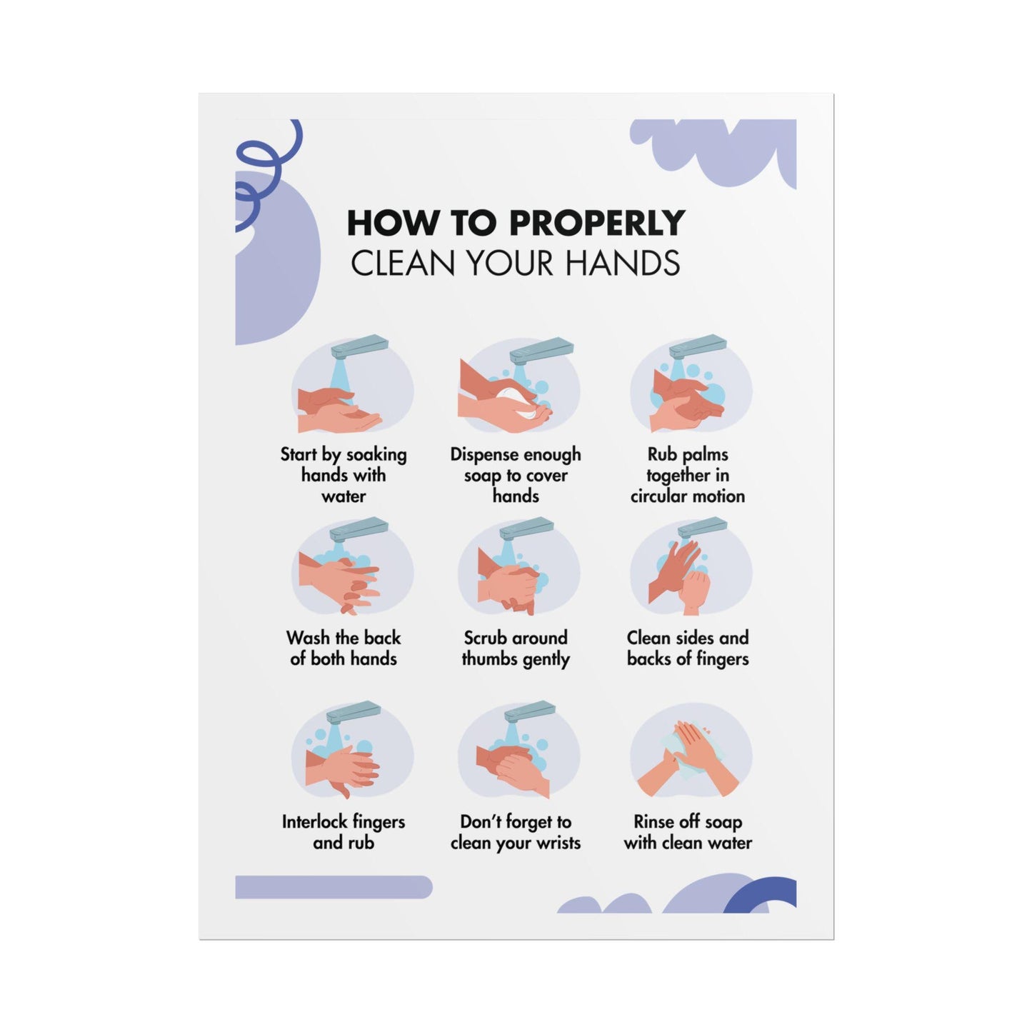 Handwashing Steps Rolled Poster | How to Properly Clean Your Hands, Hygiene Instruction Chart