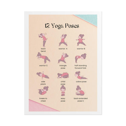 12 Yoga Poses poster | Rolled Poster, illustrated yoga pose chart