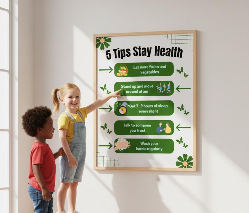 5 Tips Stay Healthy Rolled Poster | Wellness Tips Educational Wall Art