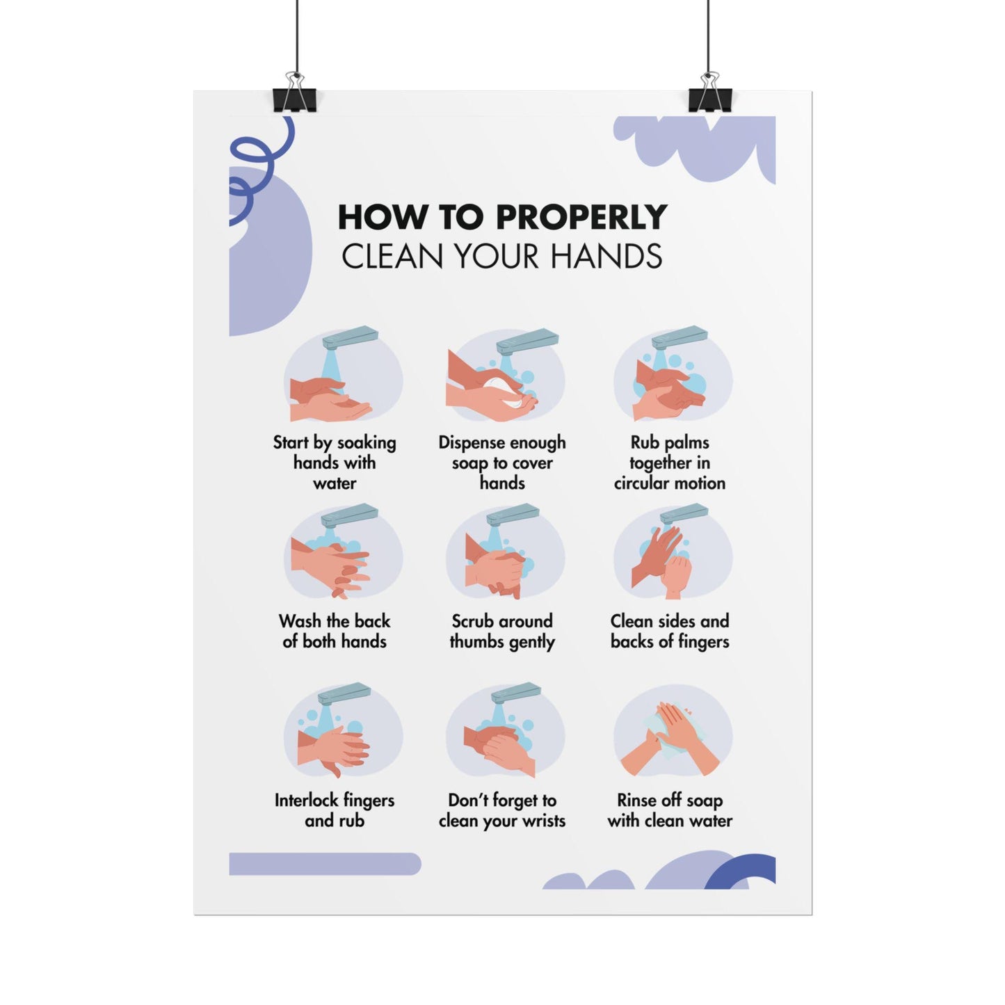 Handwashing Steps Rolled Poster | How to Properly Clean Your Hands, Hygiene Instruction Chart
