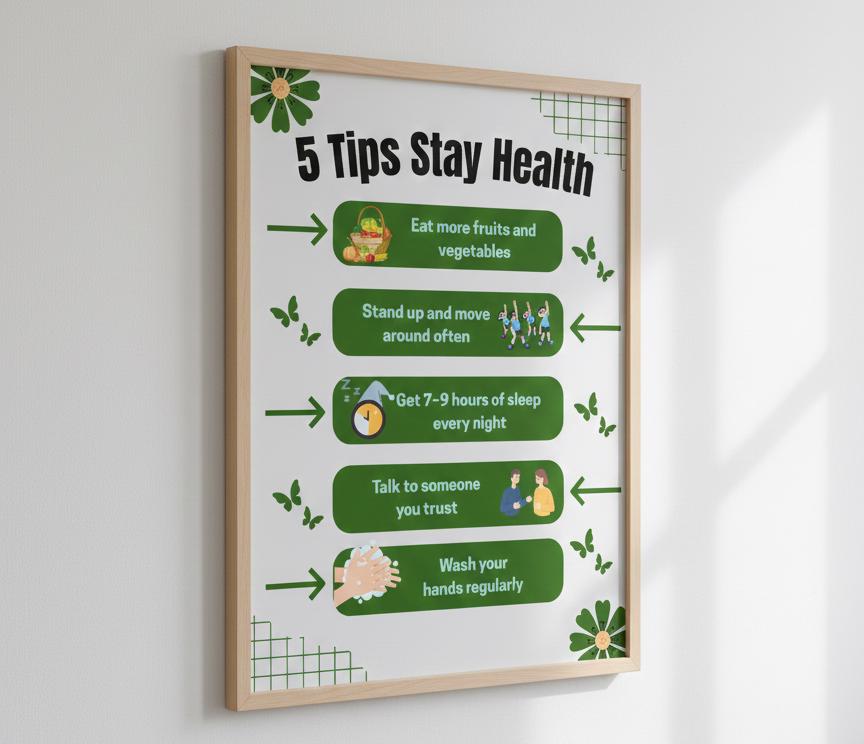 5 Tips Stay Healthy Rolled Poster | Wellness Tips Educational Wall Art