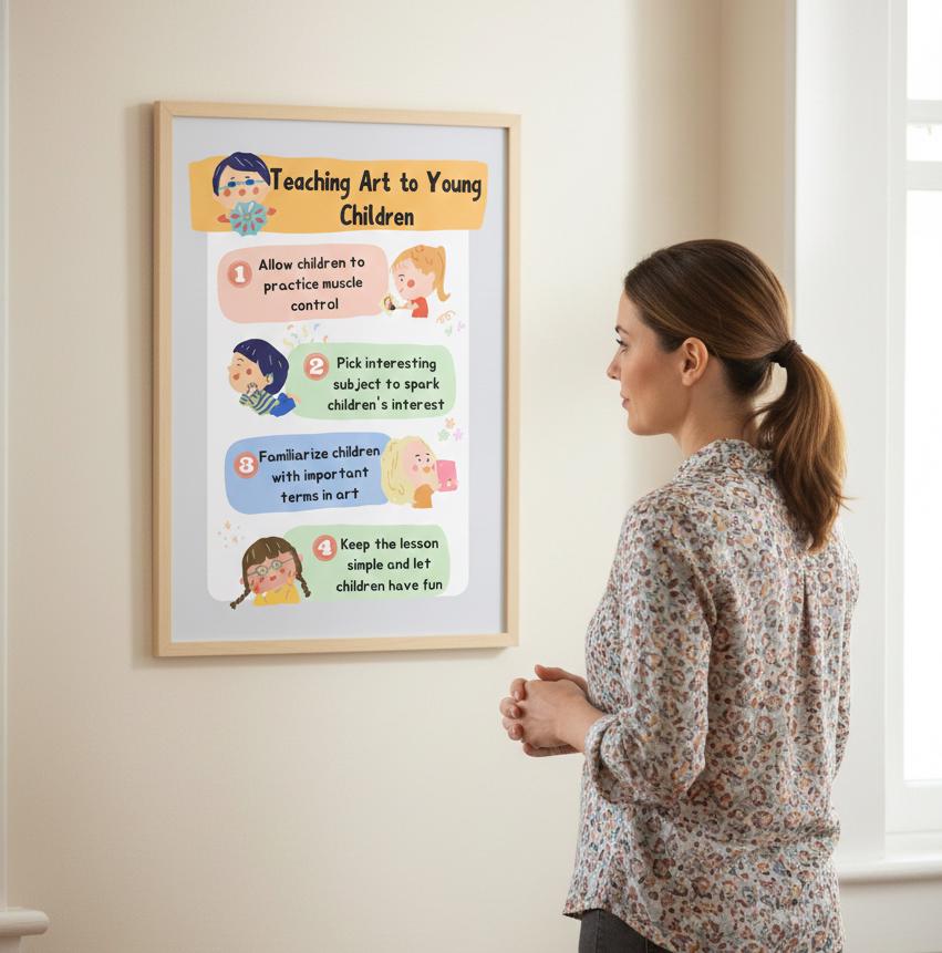 Teaching Art to Young Children Rolled Poster | Classroom Art Tips, Kid-Friendly Illustration