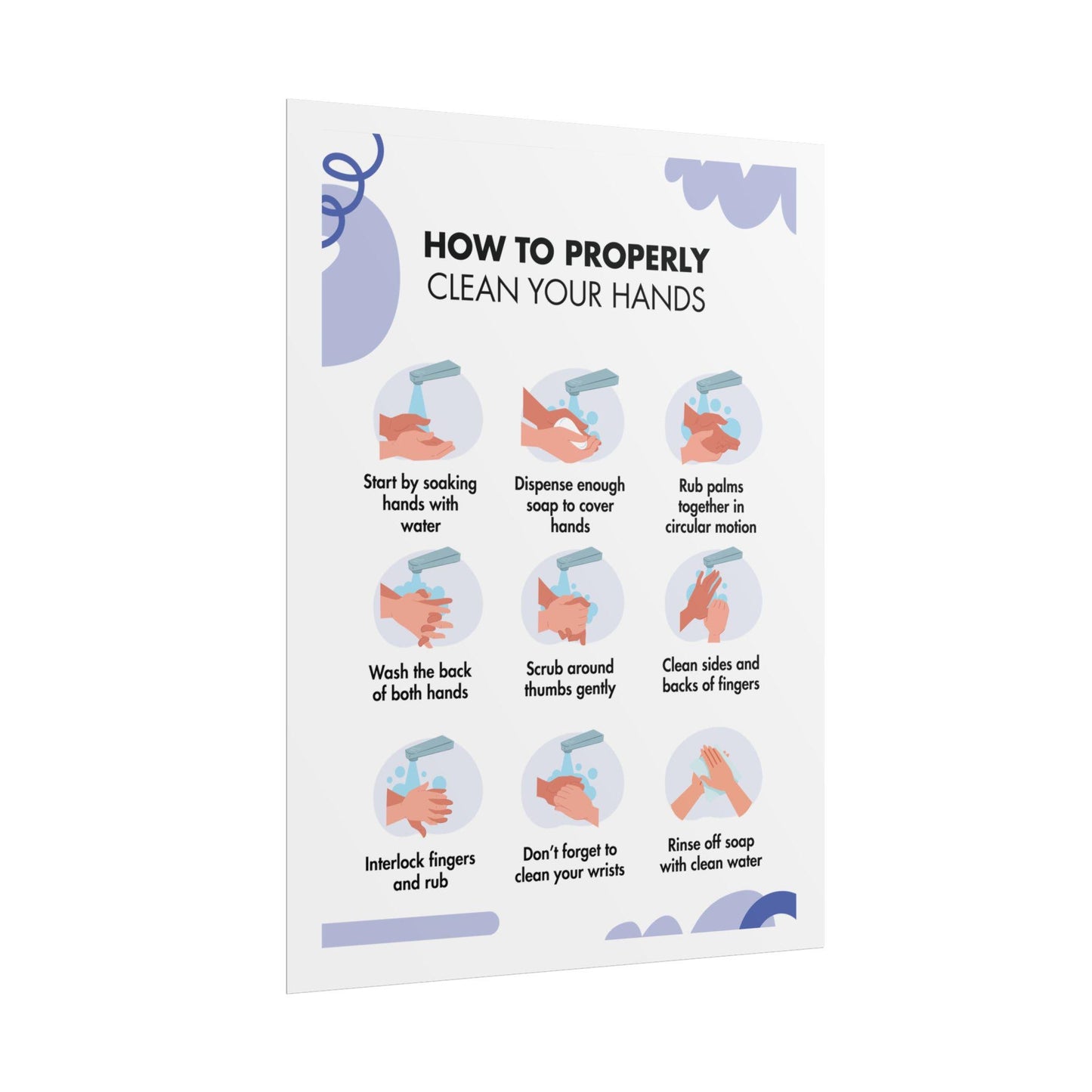 Handwashing Steps Rolled Poster | How to Properly Clean Your Hands, Hygiene Instruction Chart