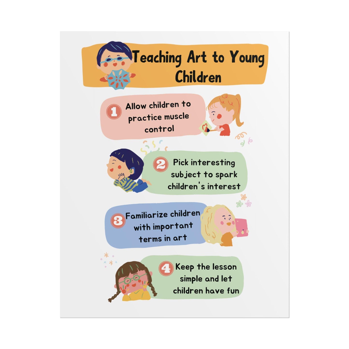Teaching Art to Young Children Rolled Poster | Classroom Art Tips, Kid-Friendly Illustration
