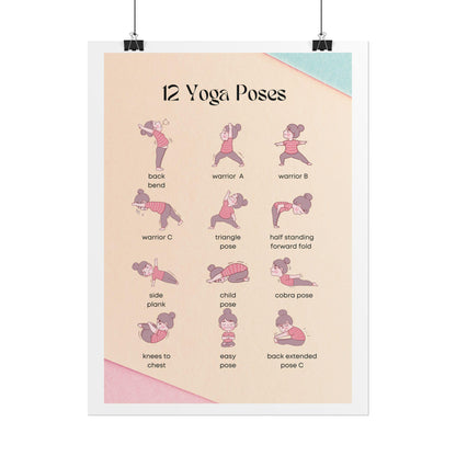 12 Yoga Poses poster | Rolled Poster, illustrated yoga pose chart