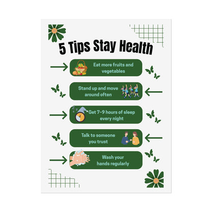 5 Tips Stay Healthy Rolled Poster | Wellness Tips Educational Wall Art