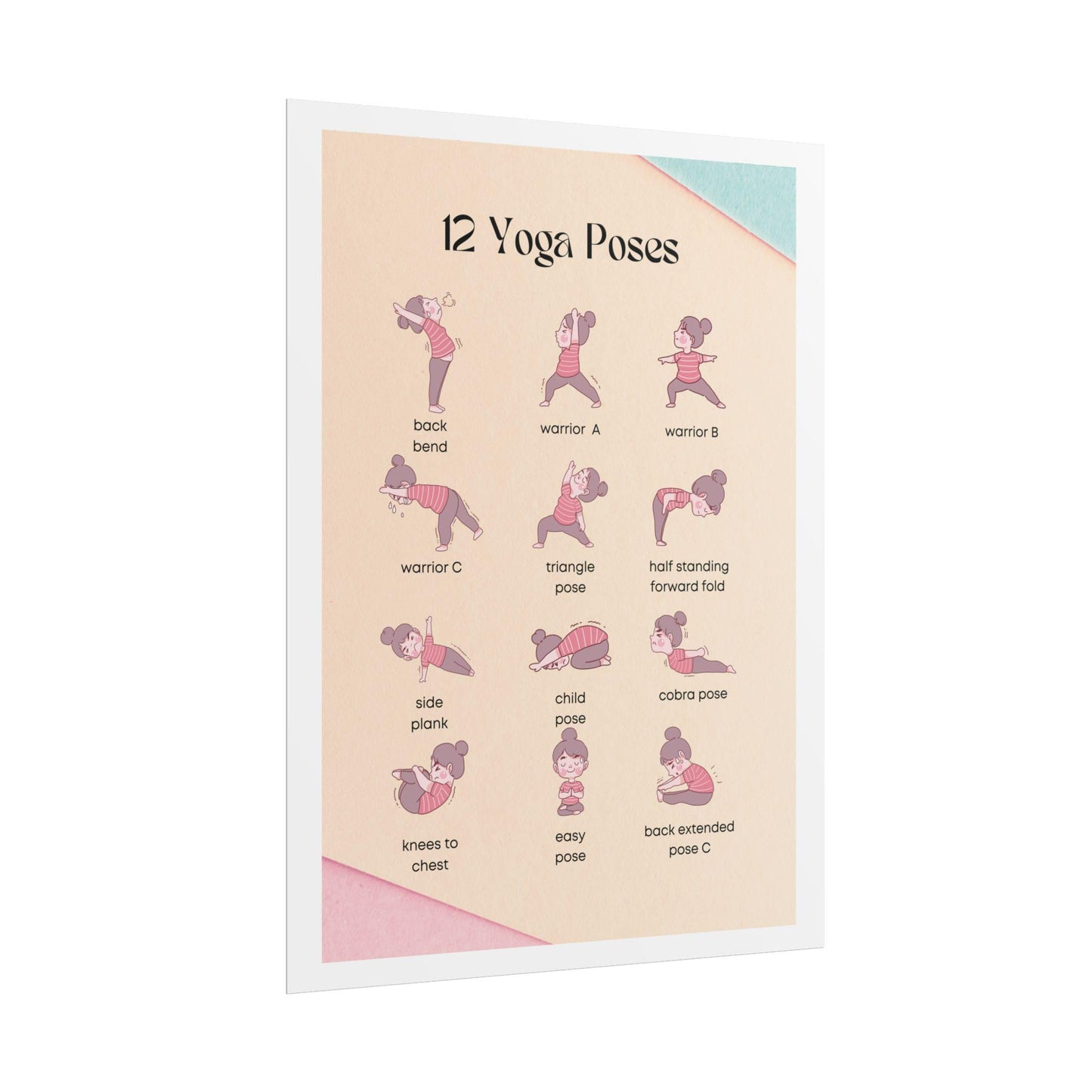 12 Yoga Poses poster | Rolled Poster, illustrated yoga pose chart