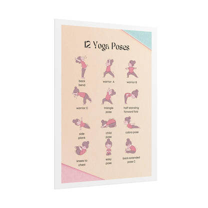 12 Yoga Poses poster | Rolled Poster, illustrated yoga pose chart