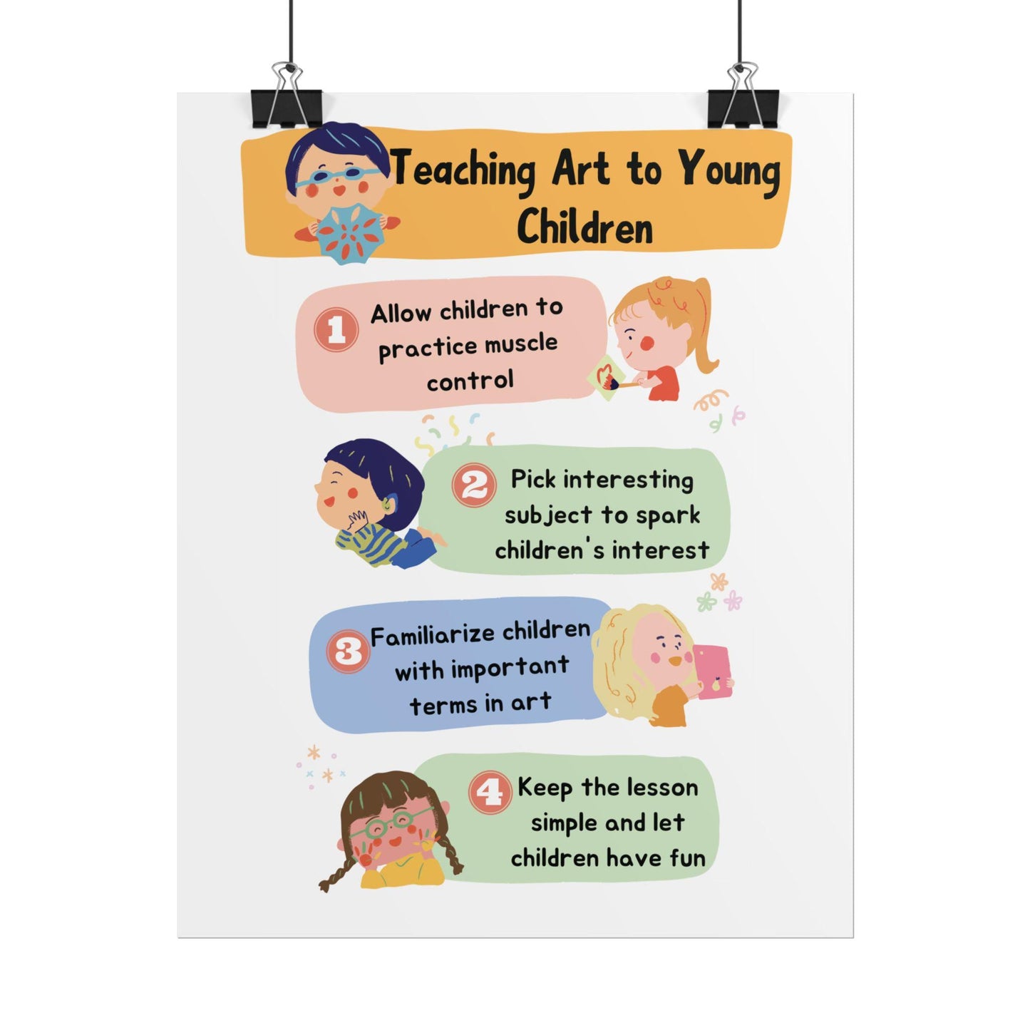 Teaching Art to Young Children Rolled Poster | Classroom Art Tips, Kid-Friendly Illustration