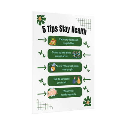 5 Tips Stay Healthy Rolled Poster | Wellness Tips Educational Wall Art