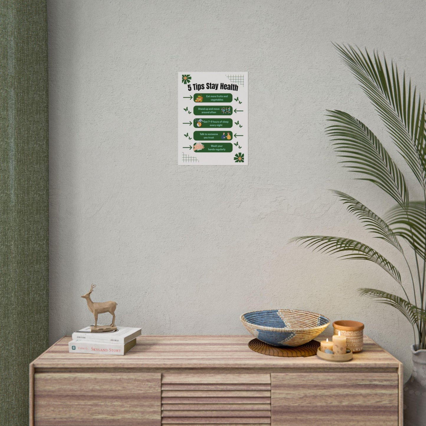 5 Tips Stay Healthy Rolled Poster | Wellness Tips Educational Wall Art