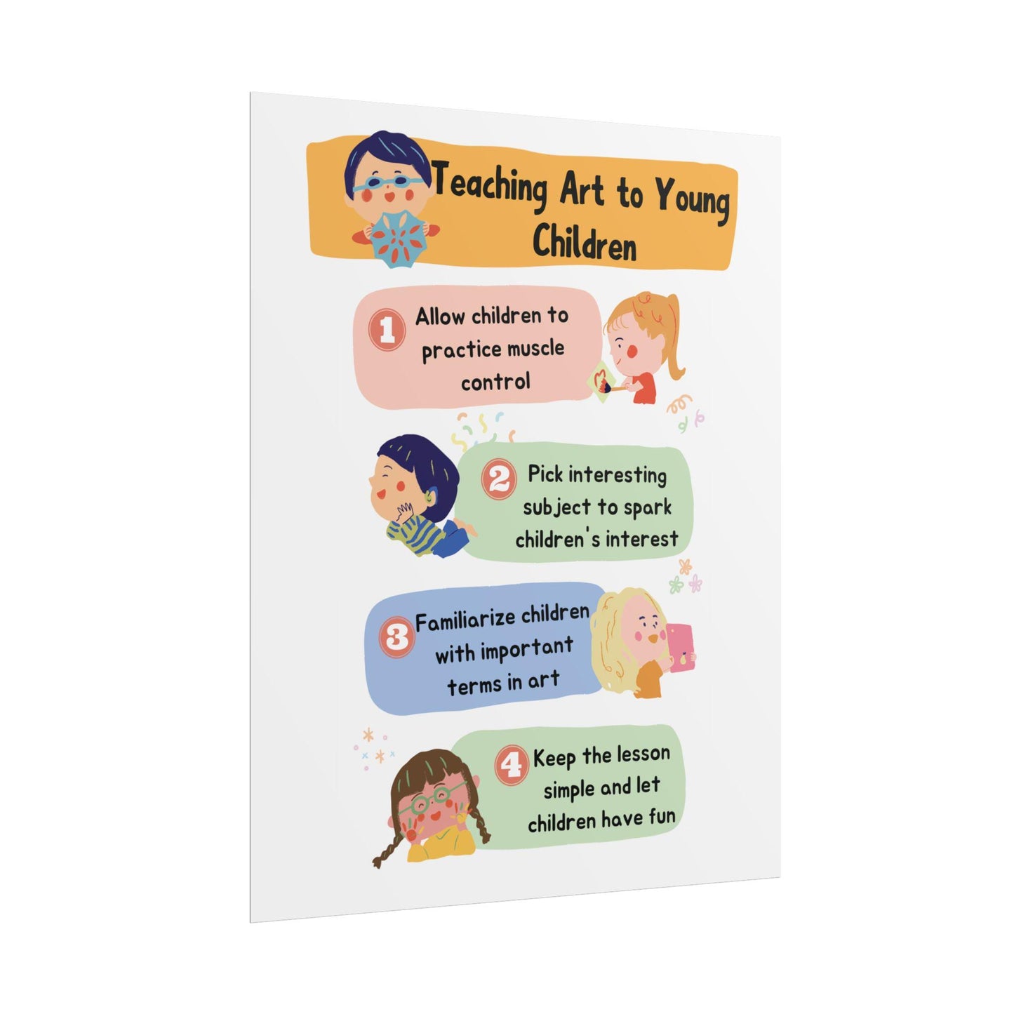 Teaching Art to Young Children Rolled Poster | Classroom Art Tips, Kid-Friendly Illustration