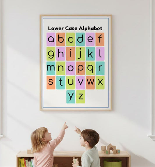 Lower Case Alphabet Rolled Poster | Color Block Letters, Classroom Wall Art