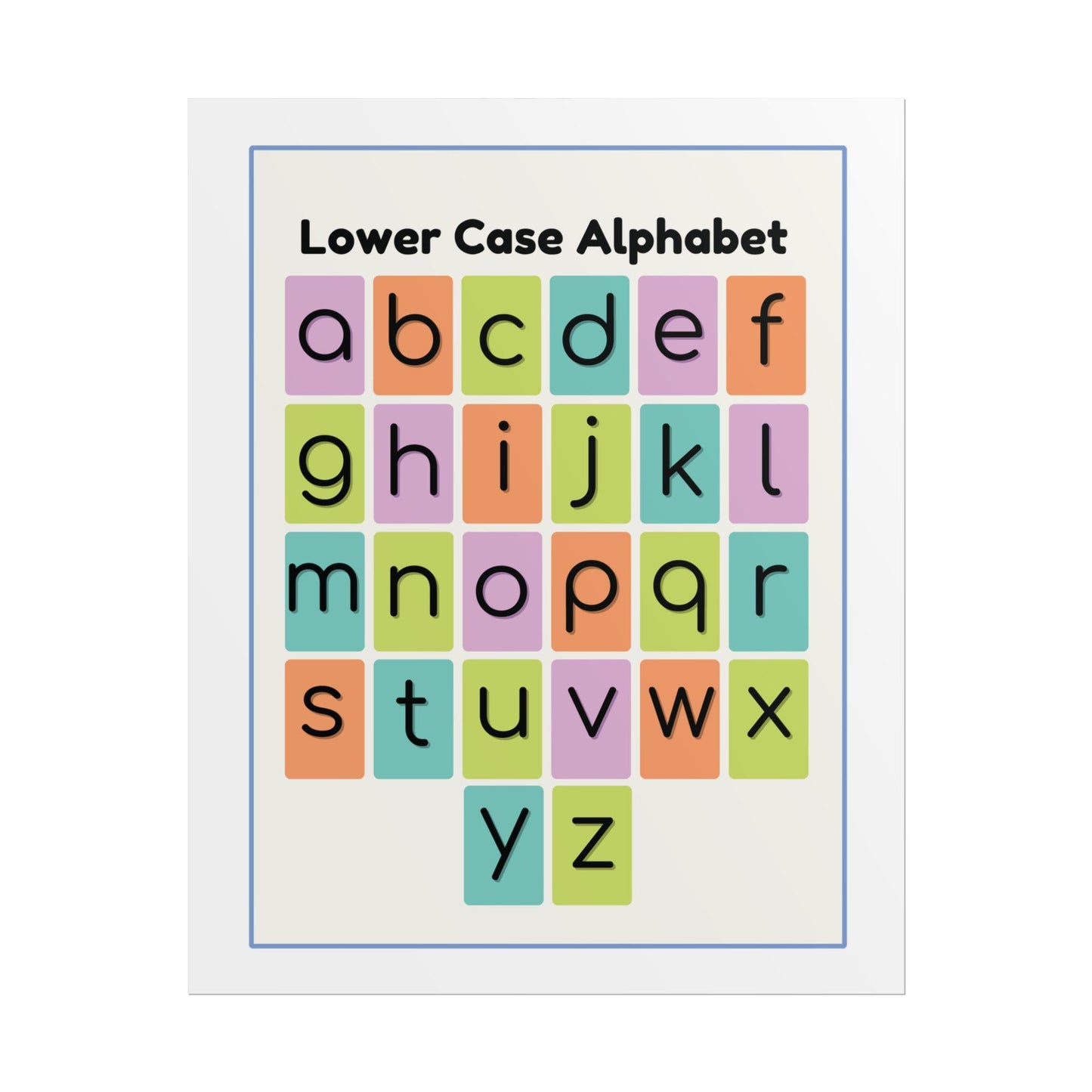 Lower Case Alphabet Rolled Poster | Color Block Letters, Classroom Wall Art