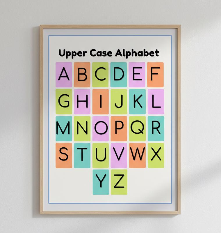 Upper Case Alphabet Poster | Rolled Poster, Colorful Letter Grid Classroom Decor