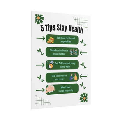 5 Tips Stay Healthy Rolled Poster | Wellness Tips Educational Wall Art