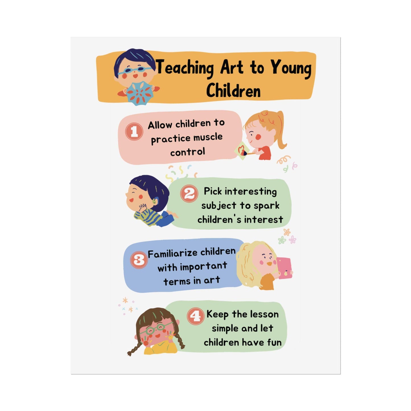 Teaching Art to Young Children Rolled Poster | Classroom Art Tips, Kid-Friendly Illustration