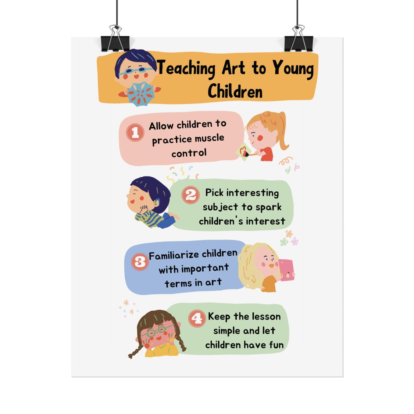 Teaching Art to Young Children Rolled Poster | Classroom Art Tips, Kid-Friendly Illustration