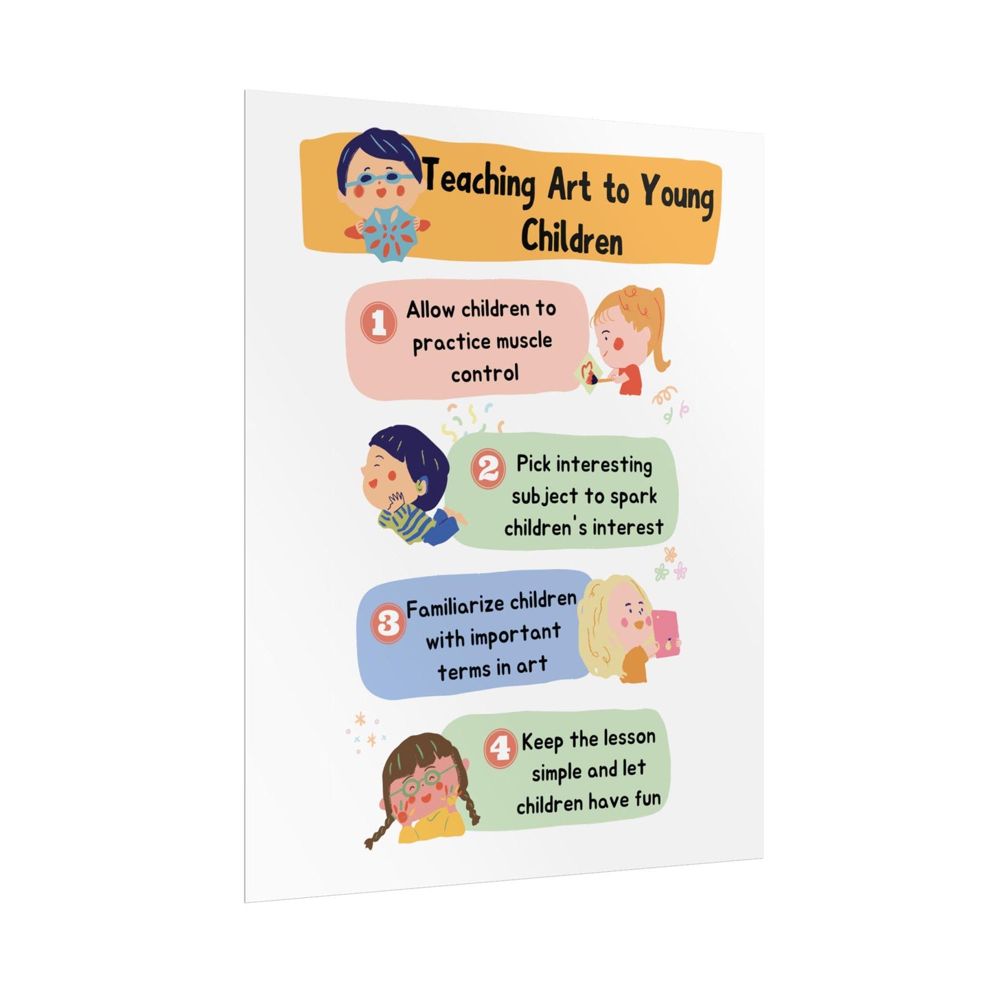 Teaching Art to Young Children Rolled Poster | Classroom Art Tips, Kid-Friendly Illustration