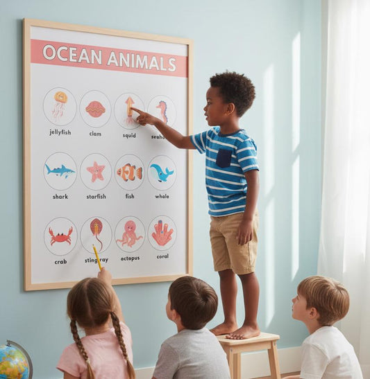 Ocean Animals Rolled Poster | Nursery Educational Wall Art, Marine Creature Chart