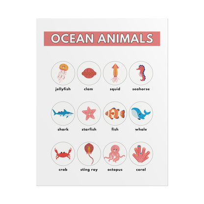 Ocean Animals Rolled Poster | Nursery Educational Wall Art, Marine Creature Chart