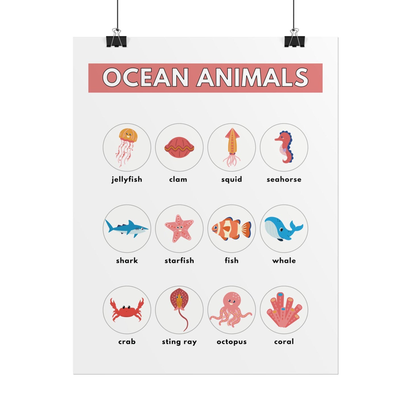 Ocean Animals Rolled Poster | Nursery Educational Wall Art, Marine Creature Chart