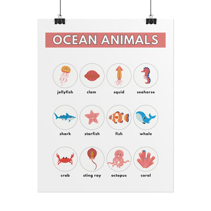 Ocean Animals Rolled Poster | Nursery Educational Wall Art, Marine Creature Chart