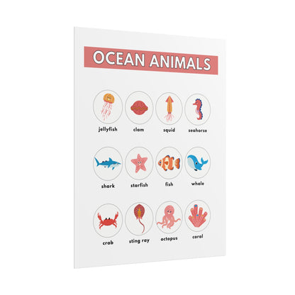 Ocean Animals Rolled Poster | Nursery Educational Wall Art, Marine Creature Chart