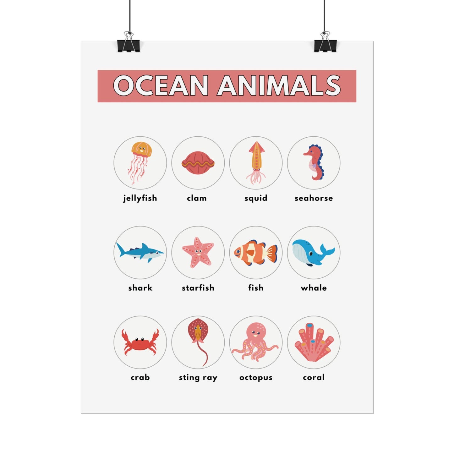 Ocean Animals Rolled Poster | Nursery Educational Wall Art, Marine Creature Chart