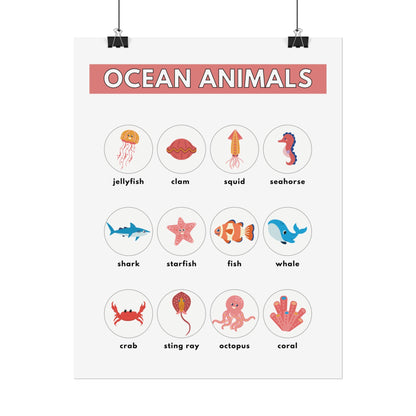 Ocean Animals Rolled Poster | Nursery Educational Wall Art, Marine Creature Chart