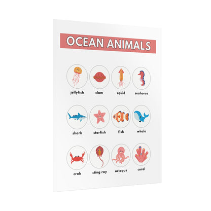 Ocean Animals Rolled Poster | Nursery Educational Wall Art, Marine Creature Chart