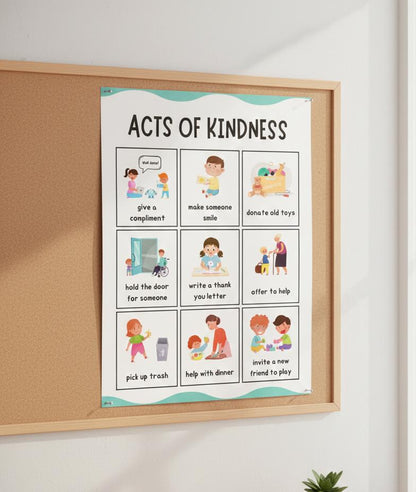 Acts of Kindness Poster Rolled Posters | Classroom Positive Behavior Chart | Friendly Illustrations Outline Simple Acts of Kindness