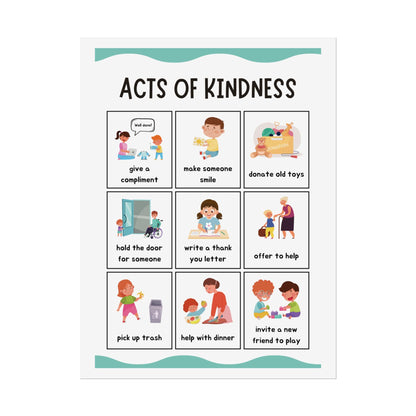 Acts of Kindness Poster Rolled Posters | Classroom Positive Behavior Chart | Friendly Illustrations Outline Simple Acts of Kindness
