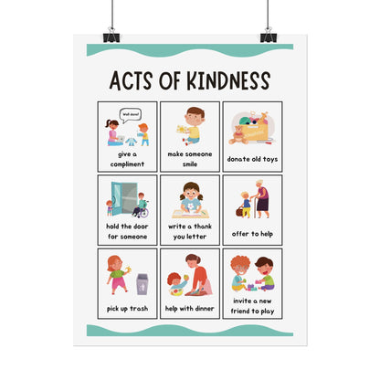 Acts of Kindness Poster Rolled Posters | Classroom Positive Behavior Chart | Friendly Illustrations Outline Simple Acts of Kindness