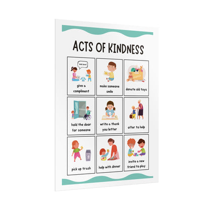 Acts of Kindness Poster Rolled Posters | Classroom Positive Behavior Chart | Friendly Illustrations Outline Simple Acts of Kindness
