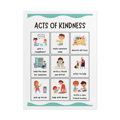 Acts of Kindness Poster Rolled Posters | Classroom Positive Behavior Chart | Friendly Illustrations Outline Simple Acts of Kindness