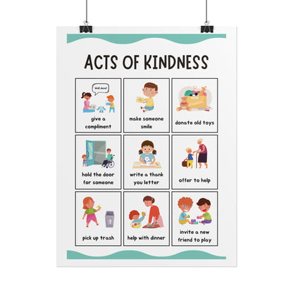 Acts of Kindness Poster Rolled Posters | Classroom Positive Behavior Chart | Friendly Illustrations Outline Simple Acts of Kindness