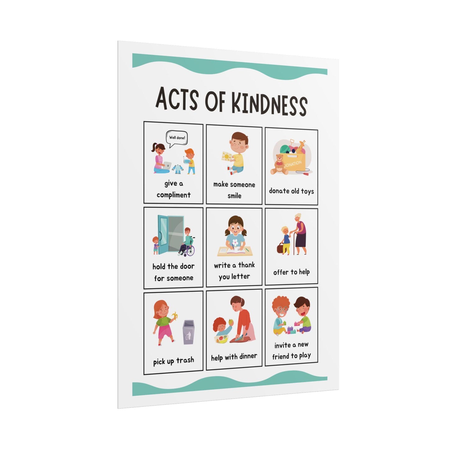 Acts of Kindness Poster Rolled Posters | Classroom Positive Behavior Chart | Friendly Illustrations Outline Simple Acts of Kindness