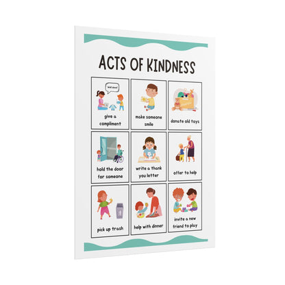 Acts of Kindness Poster Rolled Posters | Classroom Positive Behavior Chart | Friendly Illustrations Outline Simple Acts of Kindness