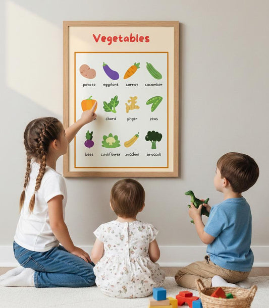 Vegetables educational poster Rolled Poster | Kids kitchen nursery print | Bright, Playful Vegetable Poster
