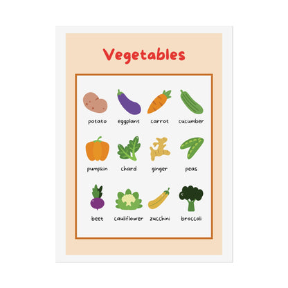 Vegetables educational poster Rolled Poster | Kids kitchen nursery print | Bright, Playful Vegetable Poster