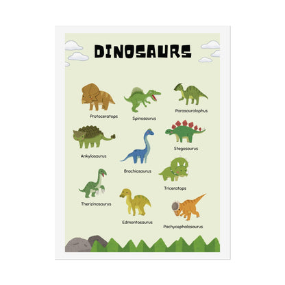 Dinosaur Illustration Rolled Poster | Kids Room Wall Art, Educational Print |  Rolled Poster Brings A Tiny Museum of Dinosaurs
