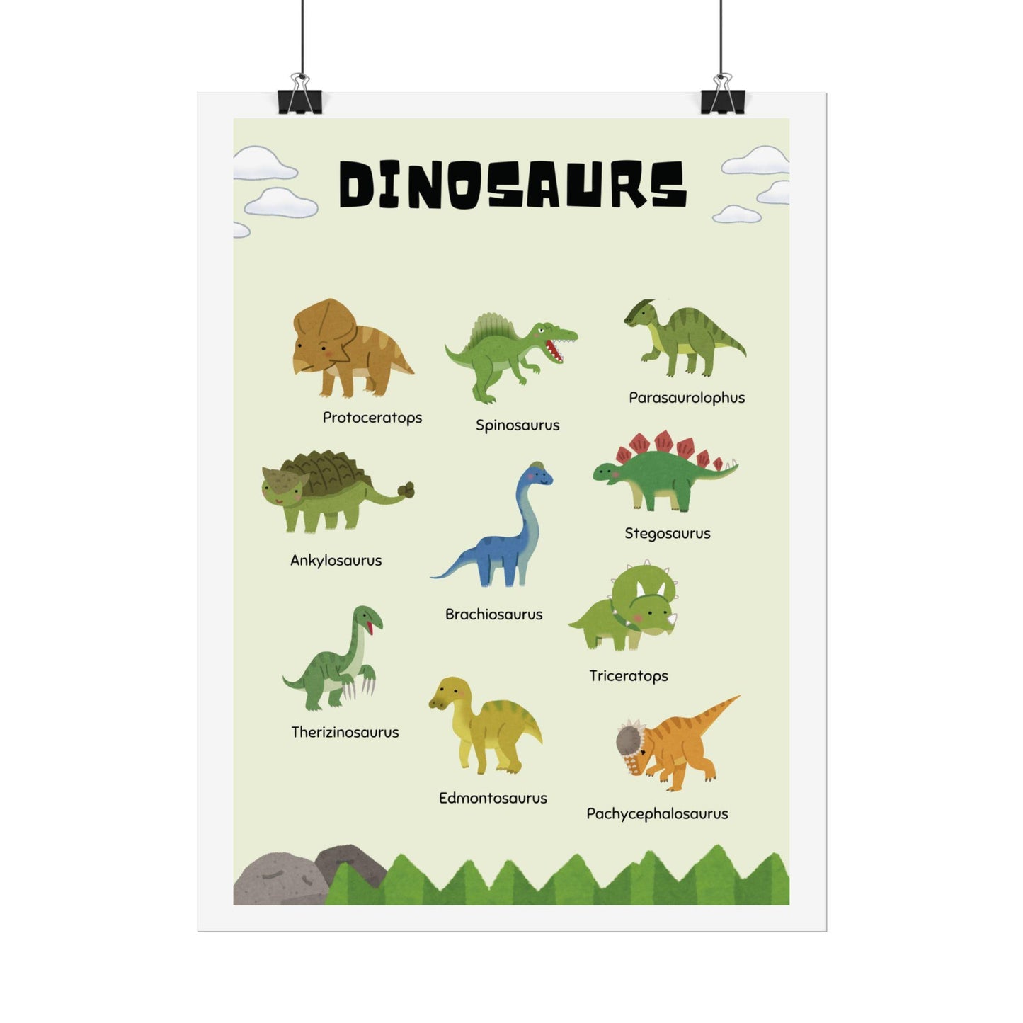 Dinosaur Illustration Rolled Poster | Kids Room Wall Art, Educational Print |  Rolled Poster Brings A Tiny Museum of Dinosaurs