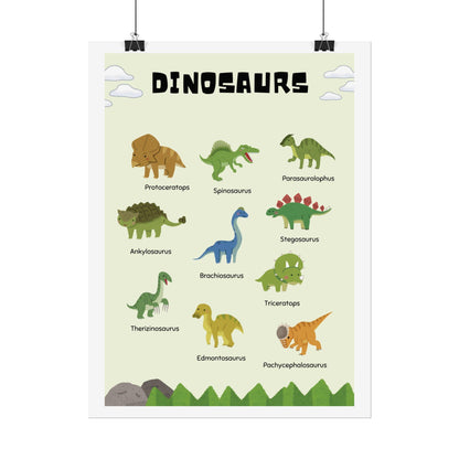 Dinosaur Illustration Rolled Poster | Kids Room Wall Art, Educational Print |  Rolled Poster Brings A Tiny Museum of Dinosaurs