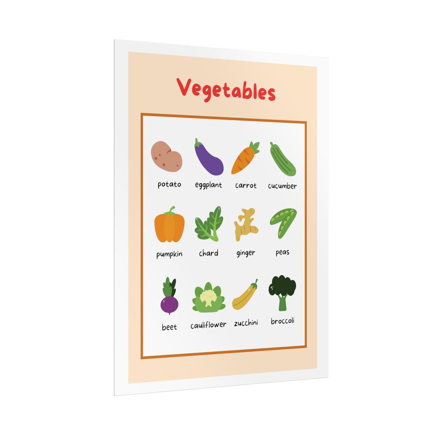 Vegetables educational poster Rolled Poster | Kids kitchen nursery print | Bright, Playful Vegetable Poster
