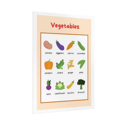 Vegetables educational poster Rolled Poster | Kids kitchen nursery print | Bright, Playful Vegetable Poster